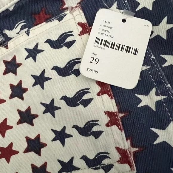 NWT $78 free people We the Free Red White Blue Denim Shorts Peace Doves - Picture 3 of 8